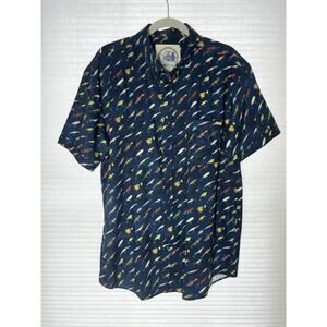 RSVLTS Fishing Lures Camp Shirt Mens XL "Lure 'em in" Navy Blue Button Kunuflex